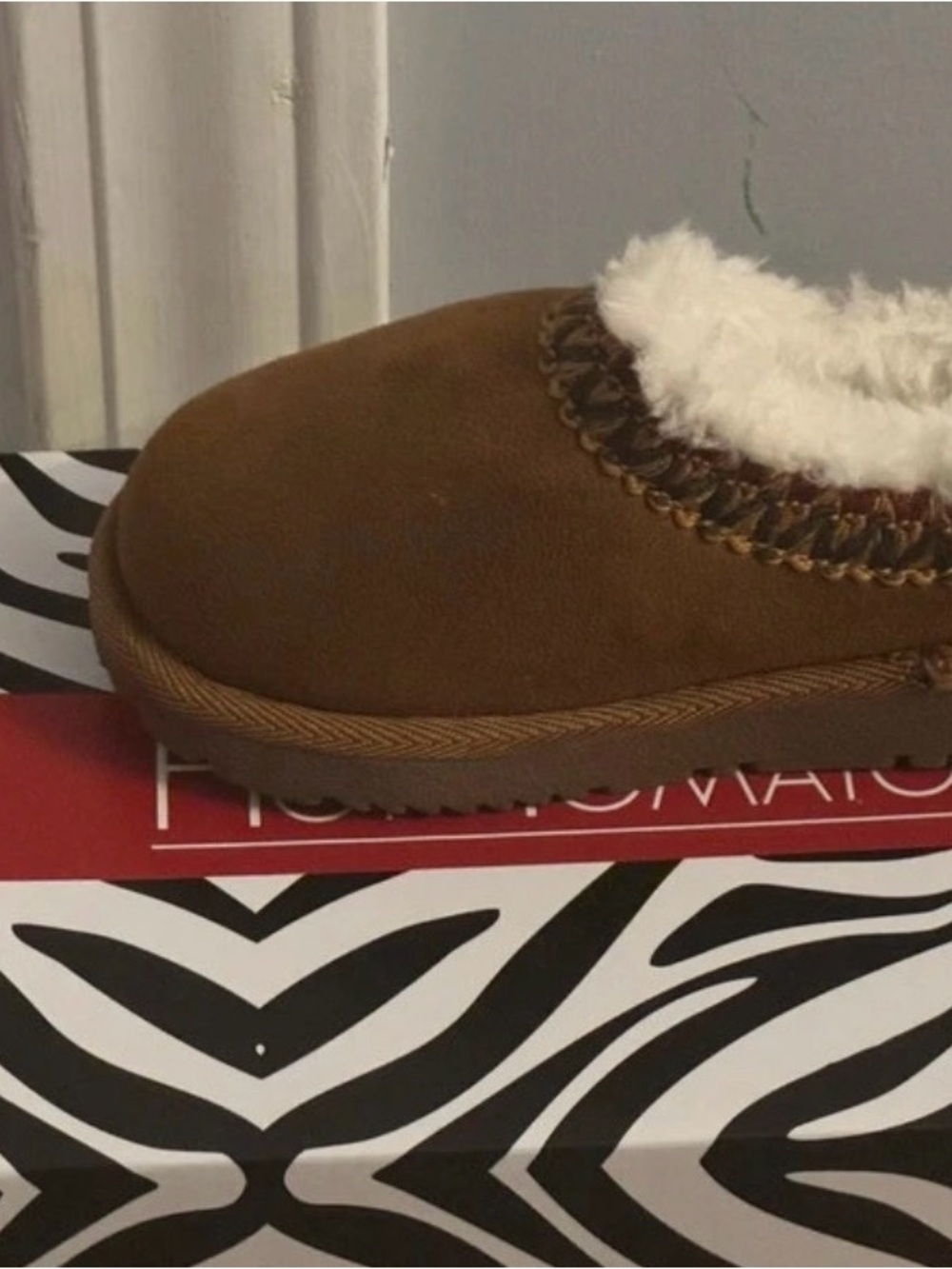 Hot Tomato Brown Slip-On Kids Slippers with Plush Collar